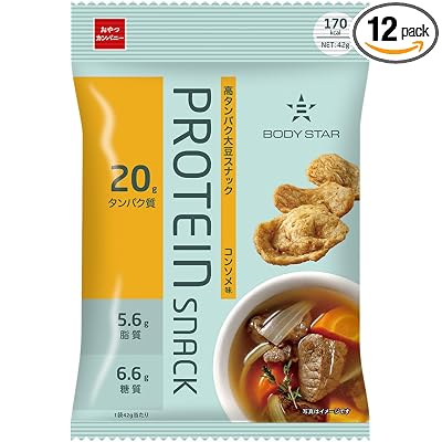 【30%OFF】おやつカンパニー BODYSTAR プロテインスナック バーベキュー味 40g×12袋・コンソメ味 42g×12袋 各送料込1,190円(おトク便3種で1,111円・92.6円/袋)