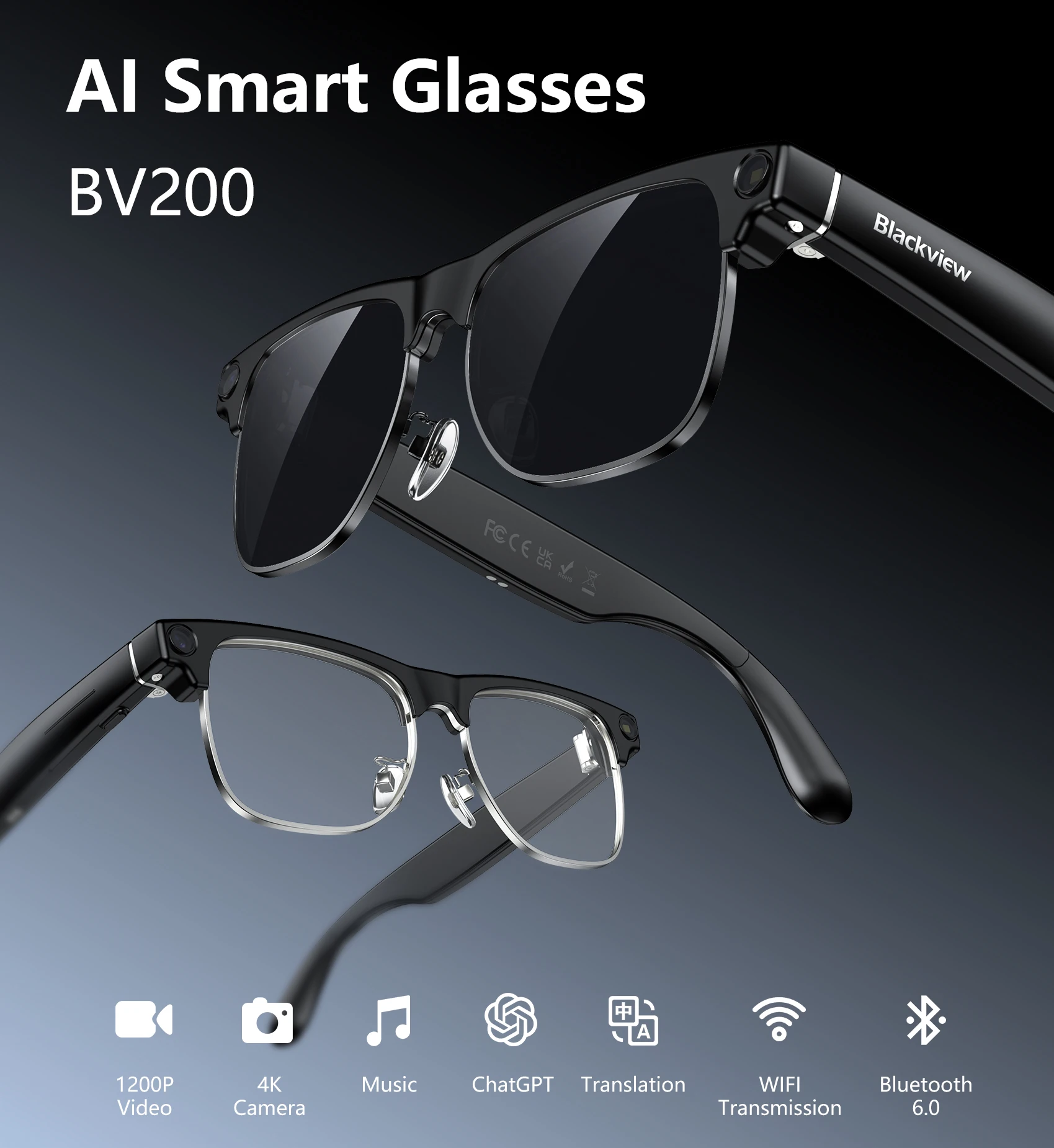 【$4.00 OFF！】Blackview BV200 AI Smart Glassesが$46.99 送料無料