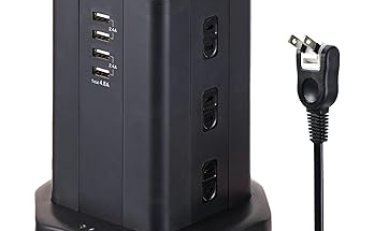 【3,642円】エルパ(ELPA) タワー型 電源タップ 12個口 USB×4 ブレーカー内蔵集中スイッチ付