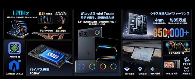 【期間限定セール+6%OFF！】ALLDOCUBE iPlay80 mini Turbo － 8.8インチ120Hz描画対応 薄型軽量SIMフリーAndroidタブレット