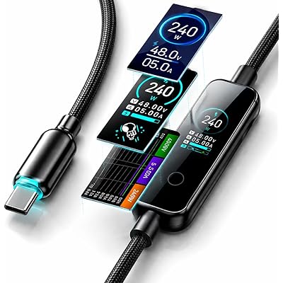 MATECH リアルタイムディスプレイ搭載 USB-C & USB-C ケーブル PowerSight 240W 1.2m ブラック/ホワイト 送料込1,490円