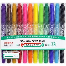 【41%OFF】【941円（定期便847円）】 ゼブラ 油性ペン マッキーケア 極細 つめ替えタイプ 12色