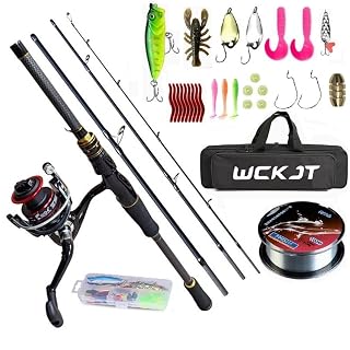 【27%+17%OFF！】WCKJT スピニングロッド 釣竿セット － 1.8M 4本継ロッド スピニングリール 釣り餌 釣り糸付 初心者向け 収納バッグセットが2,557円送料無料
