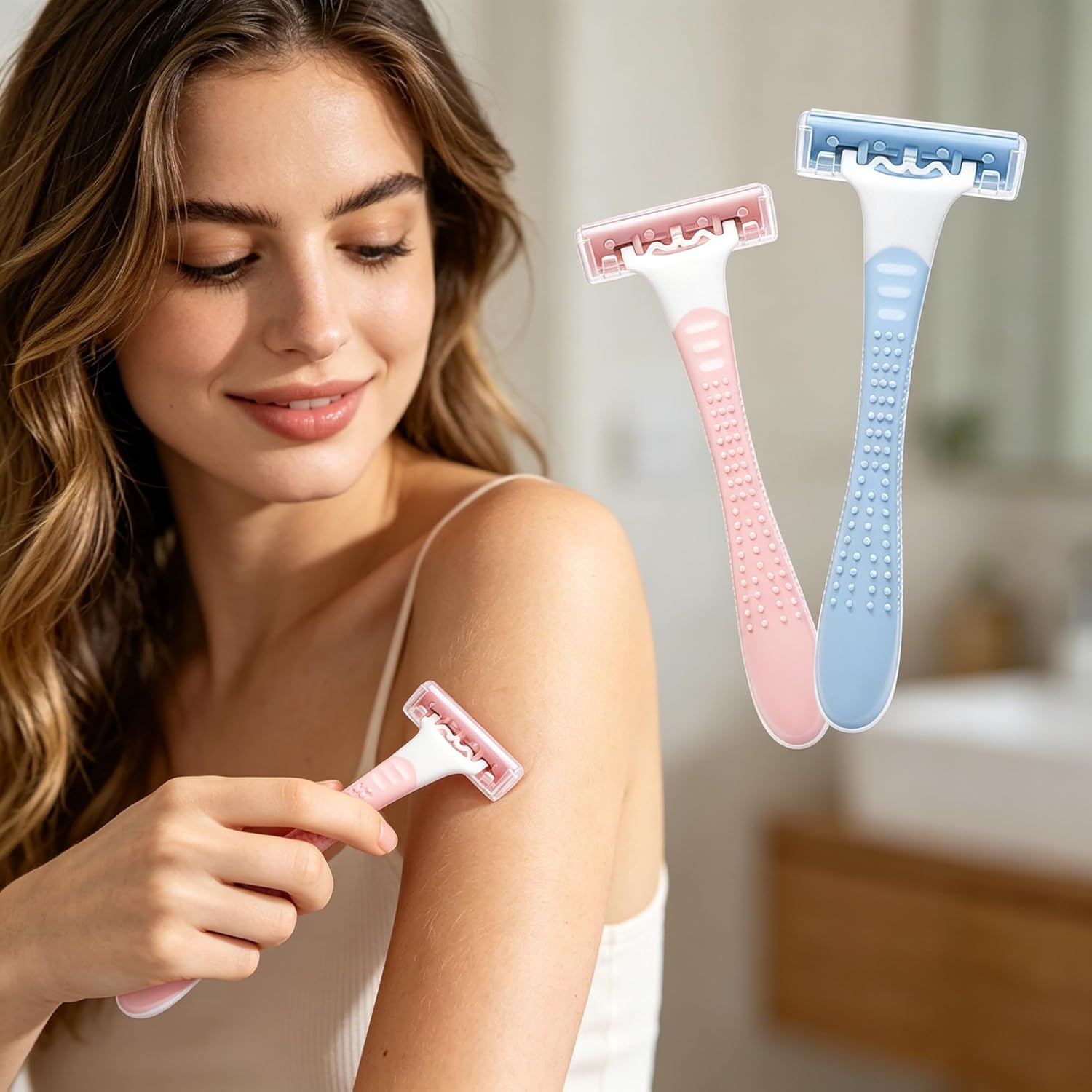 【65円】 Amazon Haul 敏感肌用 旋回ヘッド 潤滑ストリップ付き カミソリ 2個パック 【送料無料】