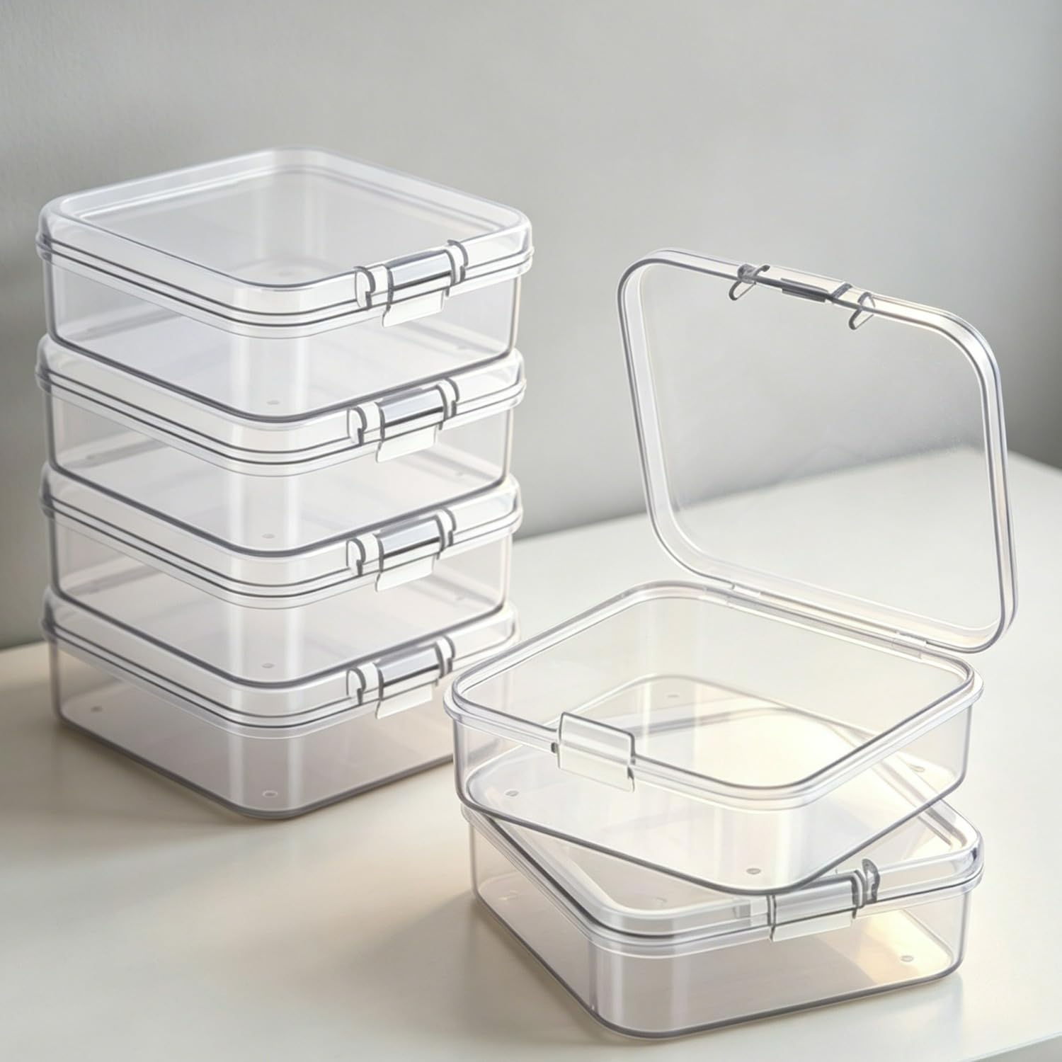 【110円】 Amazon Haul 透明プラスチック ヒンジ付き蓋付き 収納ボックス 6個 【送料無料】