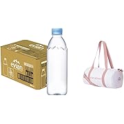 Evian(エビアン) 伊藤園 硬水 ミネラルウォーター ラベルレス 500ml×24本 & スポーツバッグ (ホワイト/ピンク）