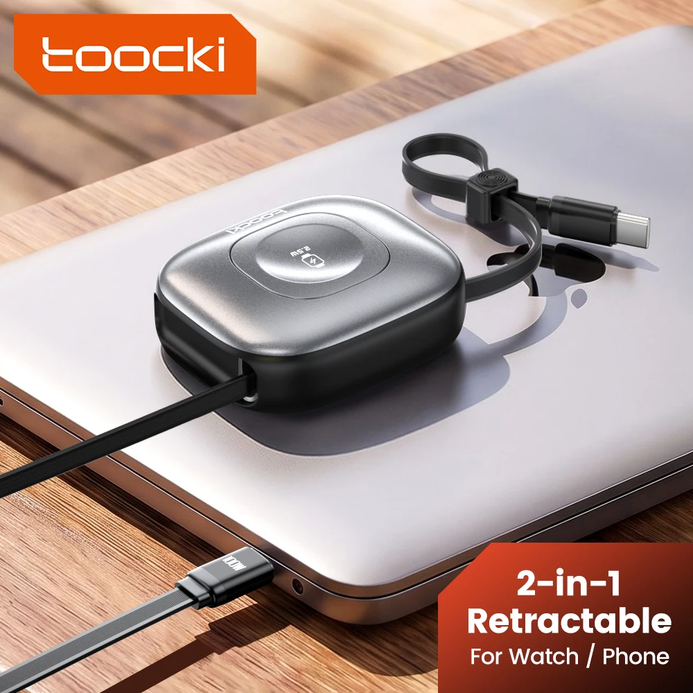 【$4.81 OFF！】Toocki 2-in-1 Magnetic Retractable Charging Cable 100W USB-C Fast Charge+2.5W Wireless Watch Dockが$14.25 送料無