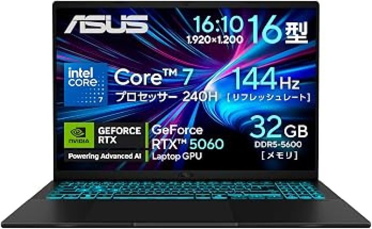 【209,800円】ASUS ゲーミングノートPC 16インチ GeForce RTX 5060/Core 7 240H/メモリ16GB/512GB