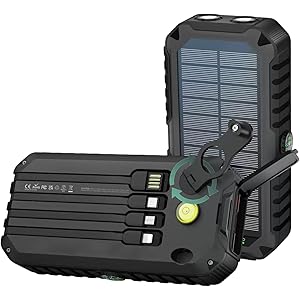 【60%OFF】【1,590円】 ZOOBLY ソーラーチャージャー 手回し充電 20000mAh 22.5W 急速充電 4本ケーブル内蔵 6台同時充電 高輝度LEDライト付き IPX7防水 耐衝撃 モバイルバッテリー
