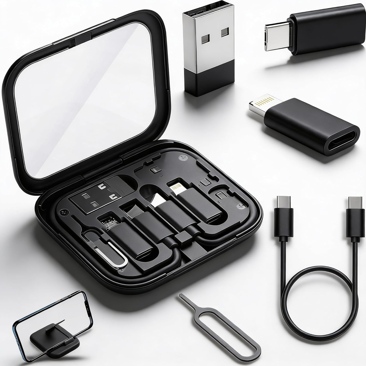【283円】 Amazon Haul 4in1 収納ケースと電話スタンド付き データケーブルセット 【送料無料】